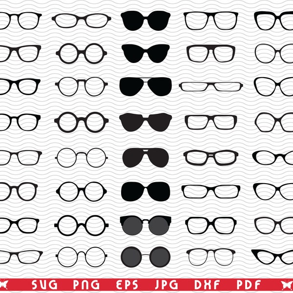 SVG Brillen, Schwarze Silhouette digitale Clipart, Dateien eps, jpg, Brillen icons Design Vektor, Direkter Download svg, png, dxf für Cricut