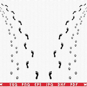 SVG voetafdrukken man en hond, digitale clipart, bestanden eps, jpg, voetafdrukken ontwerp vector, Instant download svg, png, dxf voor Cricut