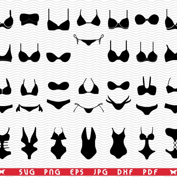 SVG  Swimwears Bikinis, Silhouettes digital clipart, Files eps, jpg, Bikinis Design vector, Instant download svg, png, dxf for Cricut