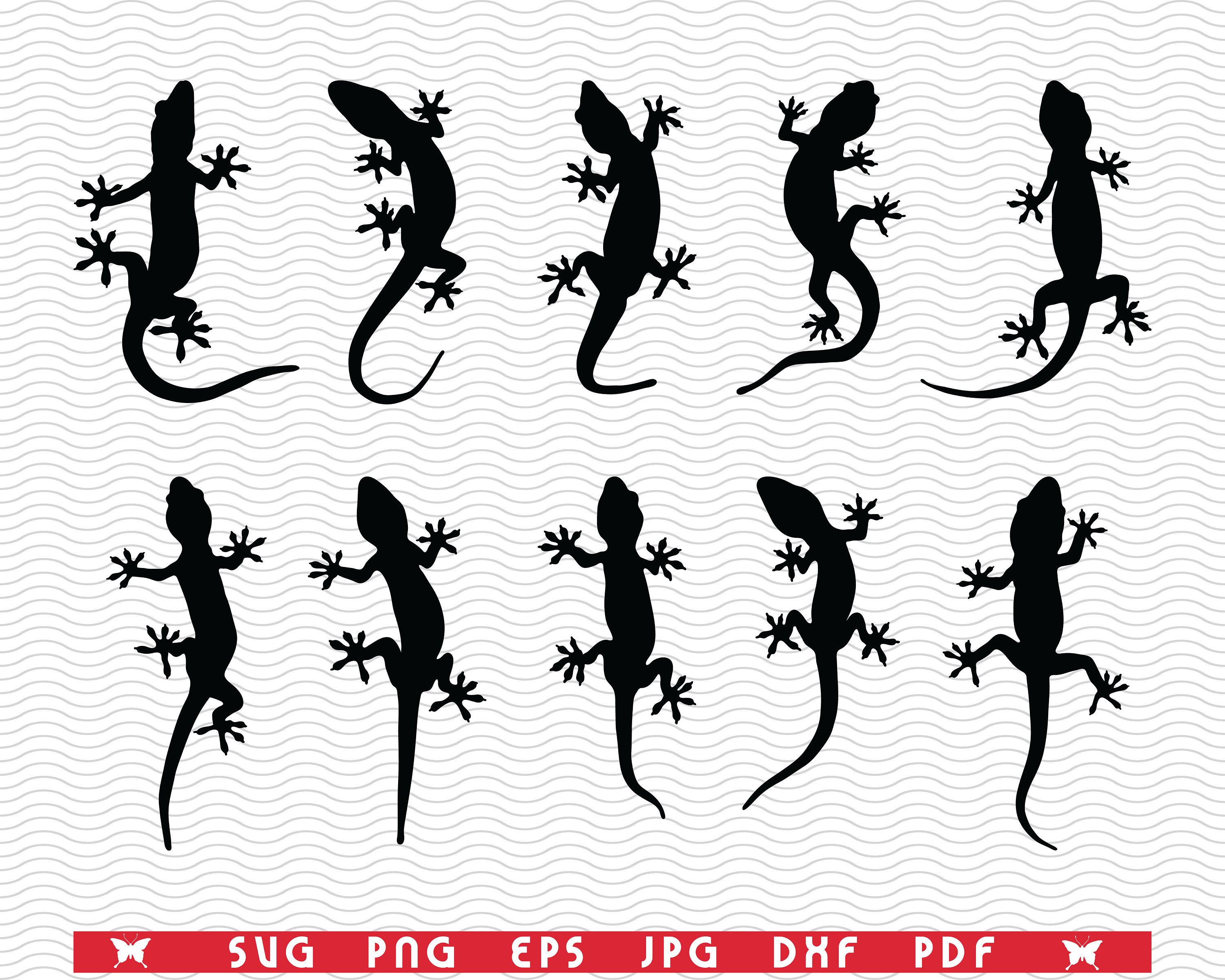 SVG Lizards Gecko Black Silhouettes Digital Clipart Files Etsy UK