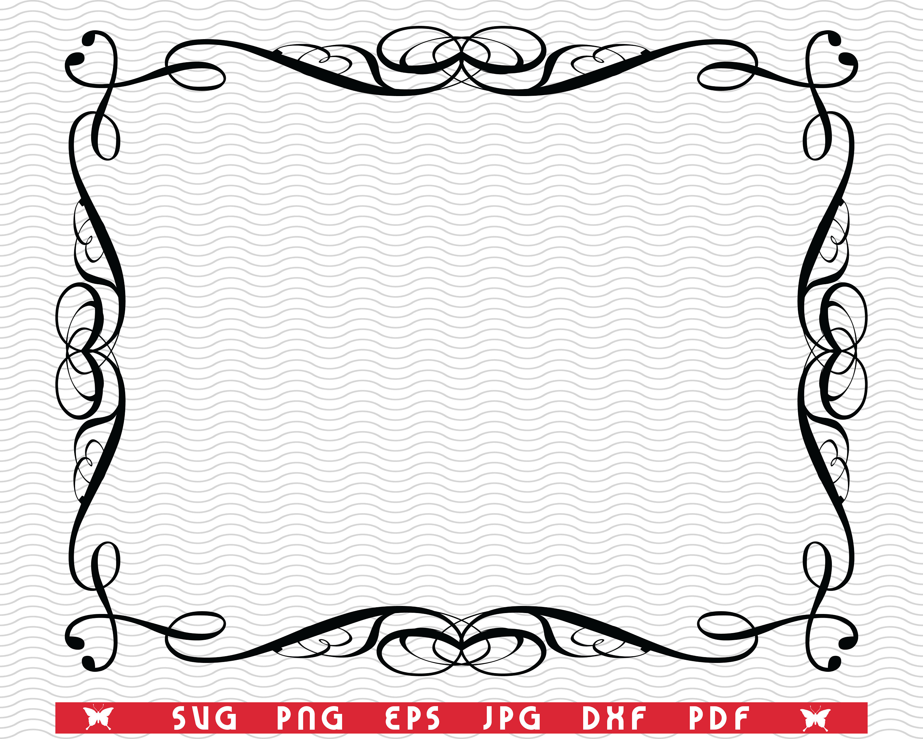 SVG Decorative Frame, Black Silhouettes Digital Clipart, Files Eps, Jpg