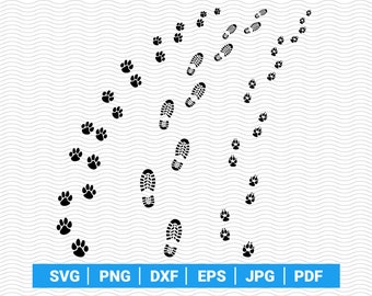 SVG Fußabdrücke Mann und Hund, digitale Clipart, Dateien eps, jpg, Fußabdrücke Design Vektor, Sofortiger Download svg, png, dxf für Cricut