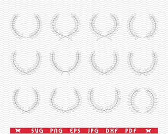 SVG, Laurel Wreaths, Black silhouettes, Digital clipart, Files eps, jpg, Laurel Wreaths vector, Instant download svg, png, dxf for Cricut