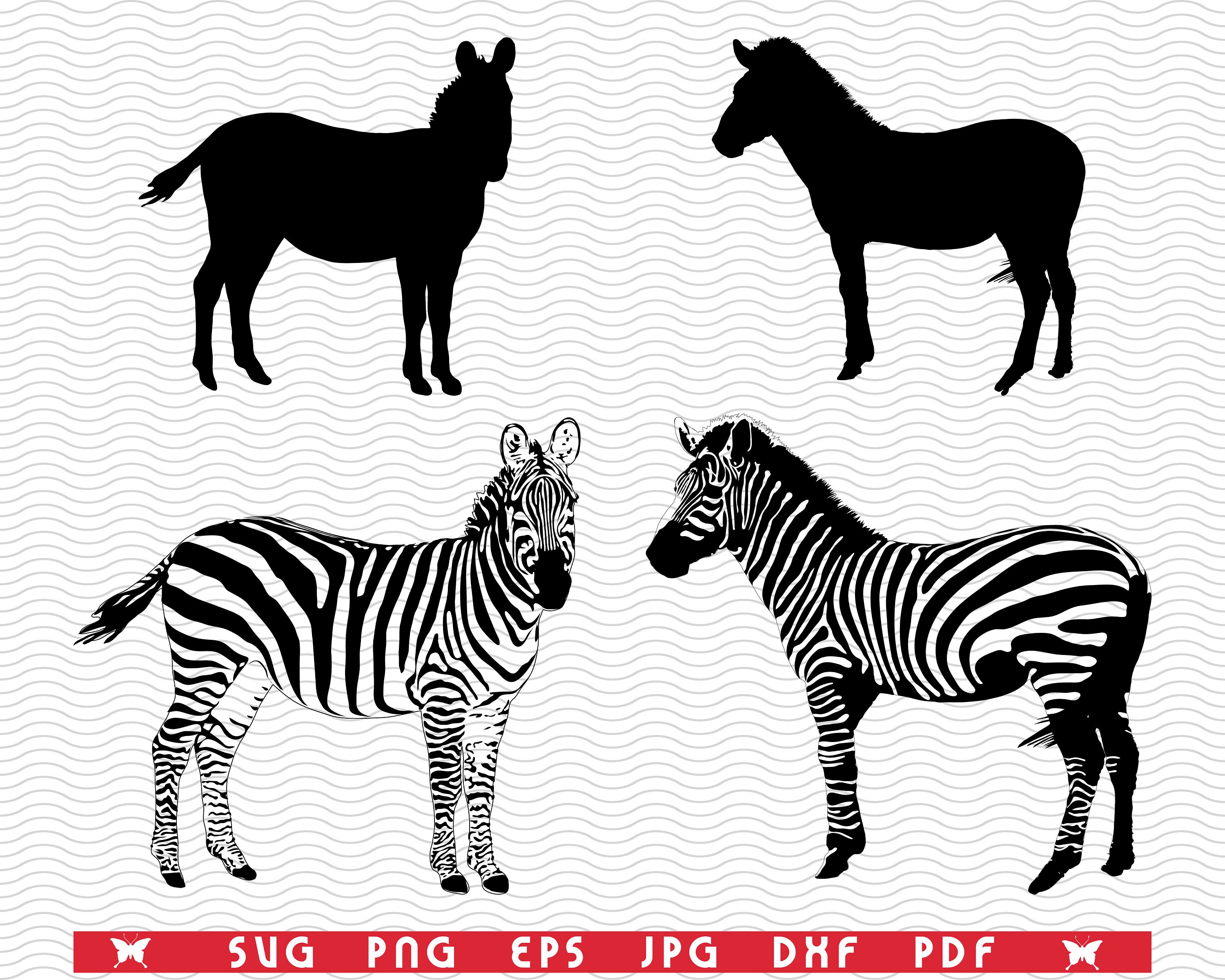 SVG Zebras Black silhouettes Digital clipart Files eps | Etsy