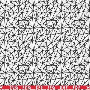 Könnte beinhalten: Schwarz-weißes geometrisches Muster mit einem Netzwerk aus verbundenen Dreiecken. Das Design wiederholt sich über die gesamte Oberfläche und erzeugt eine komplexe Textur. Am unteren Bildrand befinden sich Dateityp-Symbole.