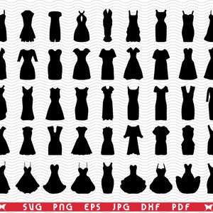 SVG  Women&#39;s Dresses, Black silhouettes, Digital clipart, Files eps, jpg, Dresses design vector, Instant download  svg, png, dxf  for Cricut