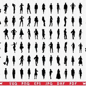 SVG Fashion Girls, Black Silhouette, Digital clipart, Files eps, jpg, Girls Design vector, Instant download  svg, png, dxf  for Cricut