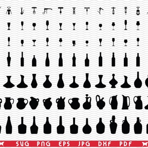 SVG-bril, flessen, zwart silhouet, digitale clipart, bestanden eps, jpg, ontwerp vector, Instant download svg, png, dxf voor Cricut