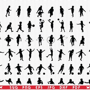 遊ぶ子供たち SVG、シルエット デジタル クリップアート、ファイル eps、jpg、子供のデザイン ベクター、Cricut 用の svg、png、dxf の即時ダウンロード