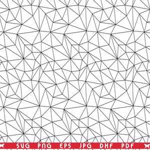 May include: A black and white geometric pattern composed of interconnected triangles. The design is a repeating mosaic of irregular shapes, creating a textured effect. The bottom of the image displays file type abbreviations.
