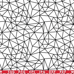 May include: Black geometric pattern with a network of interconnected lines forming irregular triangles against a white background. The design is a seamless repeat, suitable for various applications. A red banner at the bottom displays file format options.