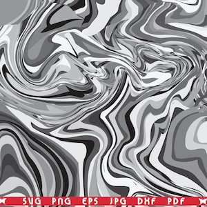 May include: Abstract digital art with a swirling pattern in shades of gray, white, and black. The design features flowing lines and a marbled effect, creating a dynamic and textured visual. The bottom of the image has the text "SVG PNG EPS JPG DXF PDF".