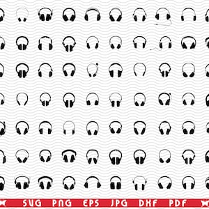 SVG Headphones, Black silhouette, Digital clipart, Files eps, jpg, Headphones Design vector, Instant download  svg, png, dxf  for Cricut