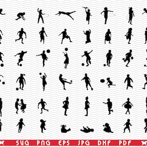 SVG 遊ぶ子供たち、シルエット デジタル クリップアート、ファイル eps、jpg、子供のデザイン ベクター、Cricut 用の svg、png、dxf の即時ダウンロード