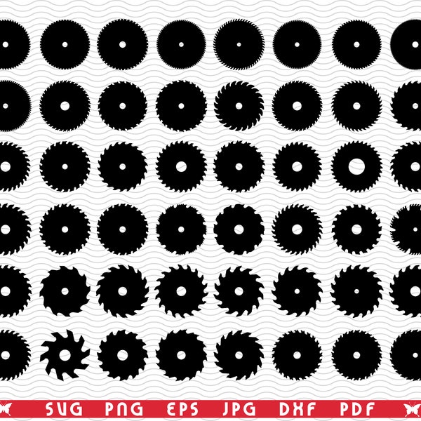 SVG Circular Saw Blades, Black Silhouette, Digital clipart, Files eps, jpg, Saw Design vector, Instant download  svg, png, dxf  for Cricut