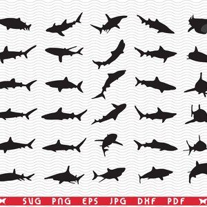 SVG Sharks, Fish, Black Silhouettes, Digital clipart, Files eps, jpg, Sharks, Fish, Design vector, Instant download svg, png, dxf for Cricut