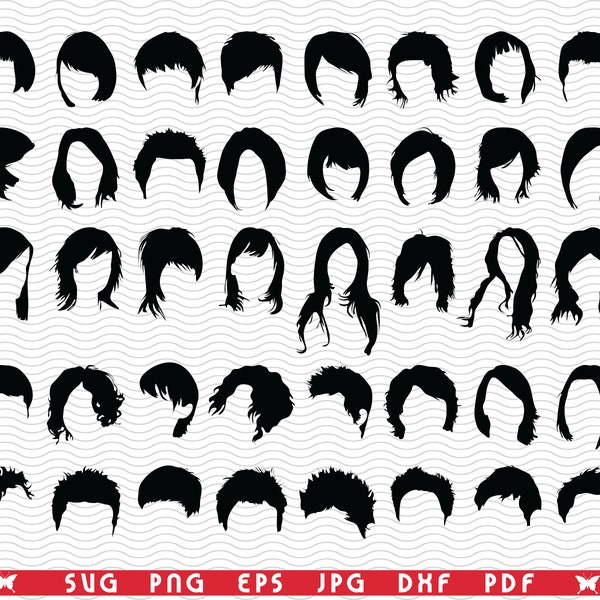 SVG Female Hairstyles, Black Silhouettes,Digital clipart,Files eps, jpg, Hairstyles,Design vector, Instant download svg, png, dxf for Cricut