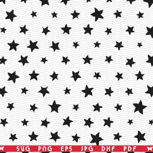 Estrellas negras SVG, patrón sin costuras, clipart digital, archivos eps, jpg, diseño vectorial de estrellas negras, descarga instantánea svg, png, dxf para Cricut