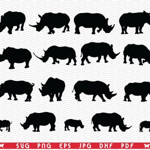 Rhinocéros SVG, silhouettes noires, clipart numérique, fichiers eps, jpg, vecteur de conception de rhinocéros, téléchargement immédiat svg, png, dxf pour Cricut