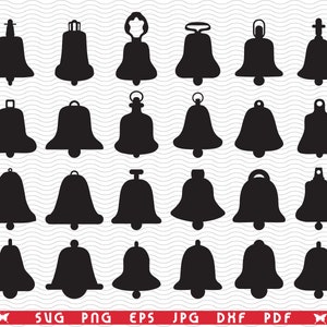 SVG Campanas de Navidad, Siluetas negras, Imágenes prediseñadas digitales, Archivos eps, jpg, Diseño de campanas de Navidad, Descarga instantánea svg, png, dxf para Cricut
