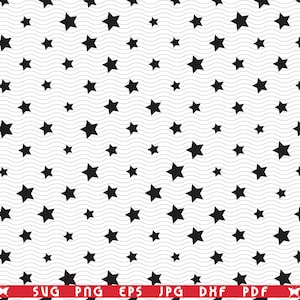 SVG Estrellas Negras, Imágenes Prediseñadas digitales de patrón sin costuras, Archivos eps, jpg, Vector de diseño de estrellas, Descarga instantánea svg, png, dxf para Cricut