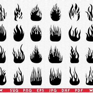 SVG Fire Flames, Black silhouettes, Digital clipart, Files eps, jpg, Tattoo design vector, Instant download  svg, png, dxf  for Cricut