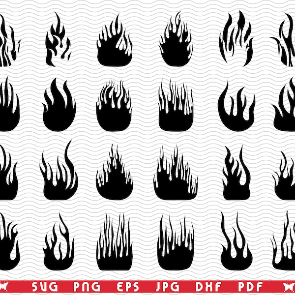 SVG Fire Flames, Black silhouettes, Digital clipart, Files eps, jpg, Tattoo design vector, Instant download  svg, png, dxf  for Cricut