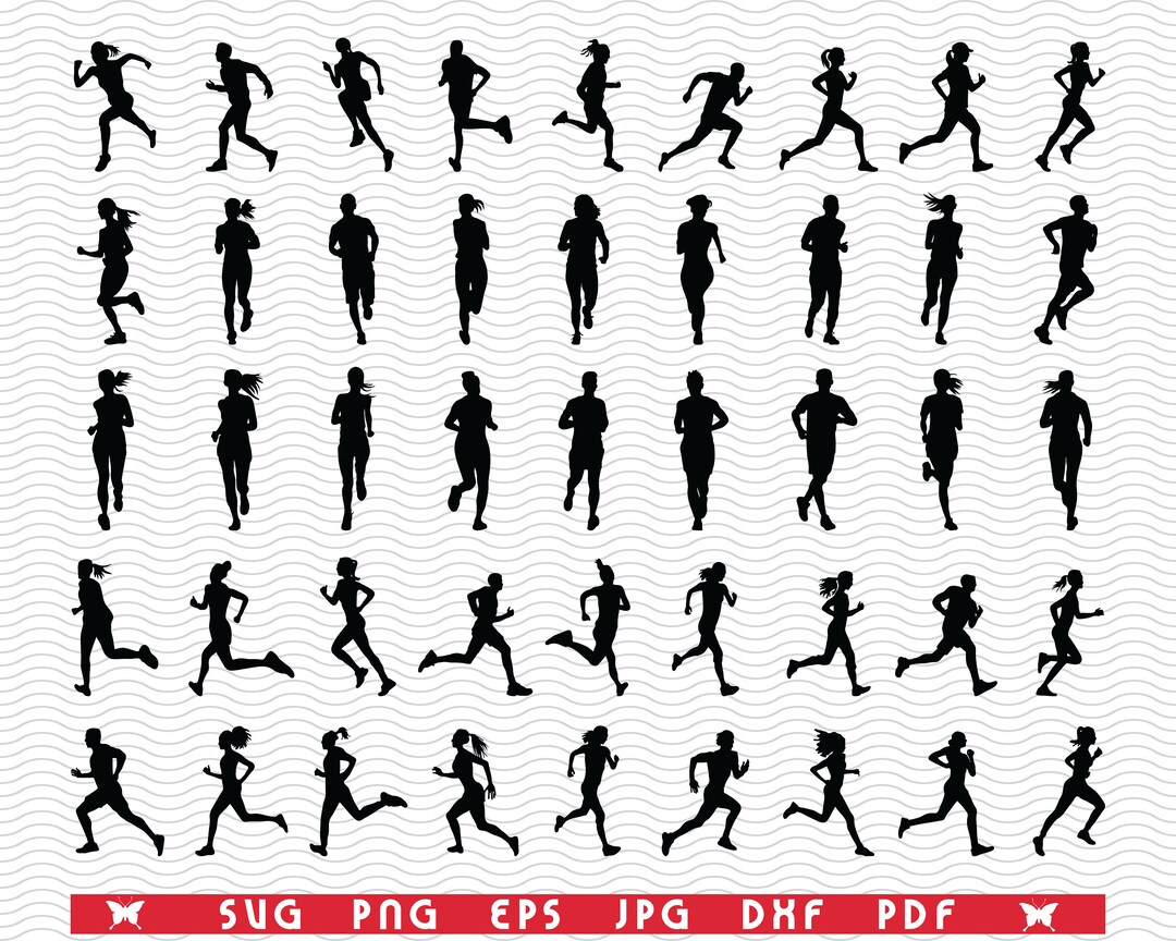 SVG Runners, Black Silhouette Digital Clipart, Files Eps, Jpg, Runners ...