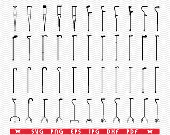 SVG Crutches, Sticks, Black silhouette, Digital clipart, Files eps, jpg, Crutches Design vector, Instant download svg, png, dxf for Cricut