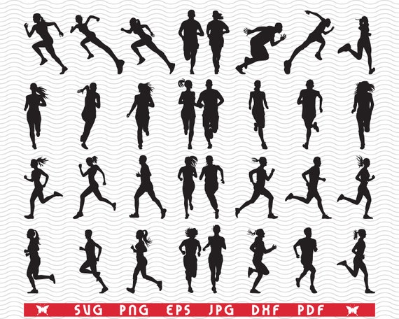 SVG Runners, Black isolaited silhouettes, digital clipart, Files eps, jpg, Runners icons vector, Instant download svg, png, dxf for Cricut