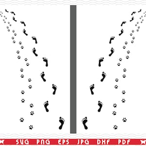 SVG voetafdrukken man hond, silhouetten, digitale clipart, bestanden eps, jpg, voetafdrukken ontwerp vector, Instant download svg, png, dxf voor Cricut