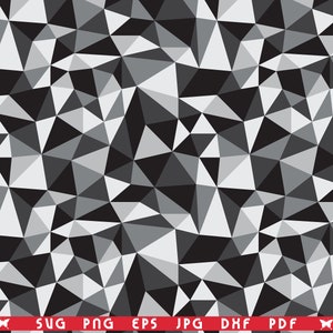 May include: An abstract geometric pattern composed of triangles in various shades of grey and black. The design creates a textured, mosaic-like effect. The bottom of the image includes the text "SVG PNG EPS JPG DXF PDF".