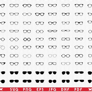 SVG Eyeglasses, Black silhouette digital clipart, Files eps, jpg, Eyeglasses icons design vector, Instant download svg, png, dxf for Cricut