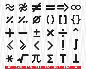 SVG Maths Symbols, Black silhouettes, Digital clipart, Files eps, jpg,Maths Symbols design vector, Instant download svg, png, dxf for Cricut