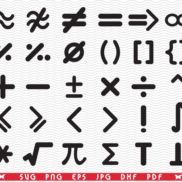 SVG Maths Symbols, Black silhouettes, Digital clipart, Files eps, jpg,Maths Symbols design vector, Instant download svg, png, dxf for Cricut