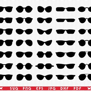 SVG Sunglasses, Black silhouette digital clipart, Files eps, jpg, Eyeglasses icons design vector, Instant download svg, png, dxf for Cricut