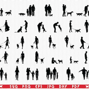 SVG, familiehond, zwarte silhouetten, digitale clipart, bestanden eps, jpg, familiehond ontwerp vector, Instant download svg, png, dxf voor Cricut