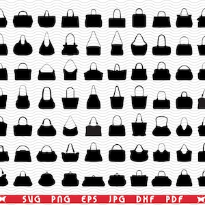 Bolsos SVG, siluetas negras, clipart digital, archivos eps, jpg, diseño de bolsos vectoriales, descarga instantánea svg, png, dxf para Cricut