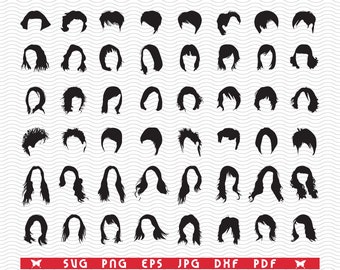 SVG Hairstyles, Black Templates, Digital clipart, Files eps, jpg, Hairstyles Design vector, Instant download  svg, png, dxf  for Cricut