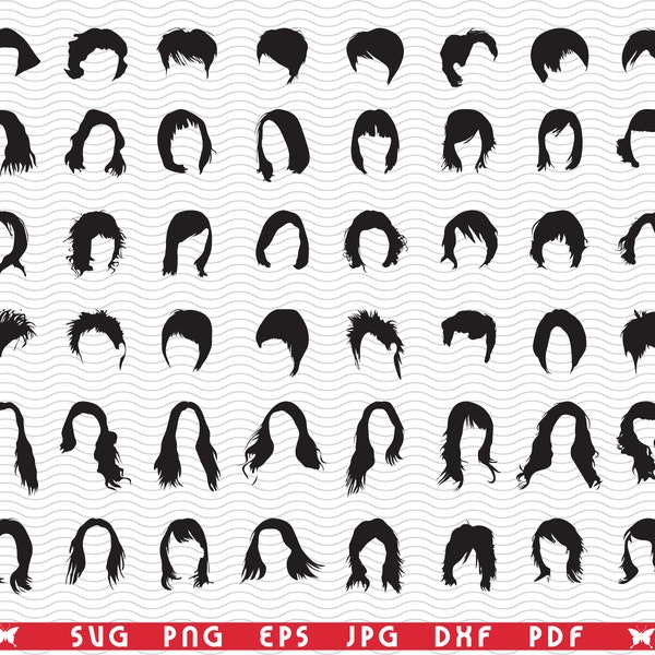 SVG Hairstyles, Black Templates, Digital clipart, Files eps, jpg, Hairstyles Design vector, Instant download  svg, png, dxf  for Cricut