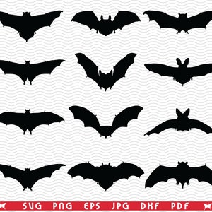 SVG Bats, Black silhouette, Digital clipart, Files eps, jpg, Bats Design vector, Instant download svg, png, dxf for Cricut