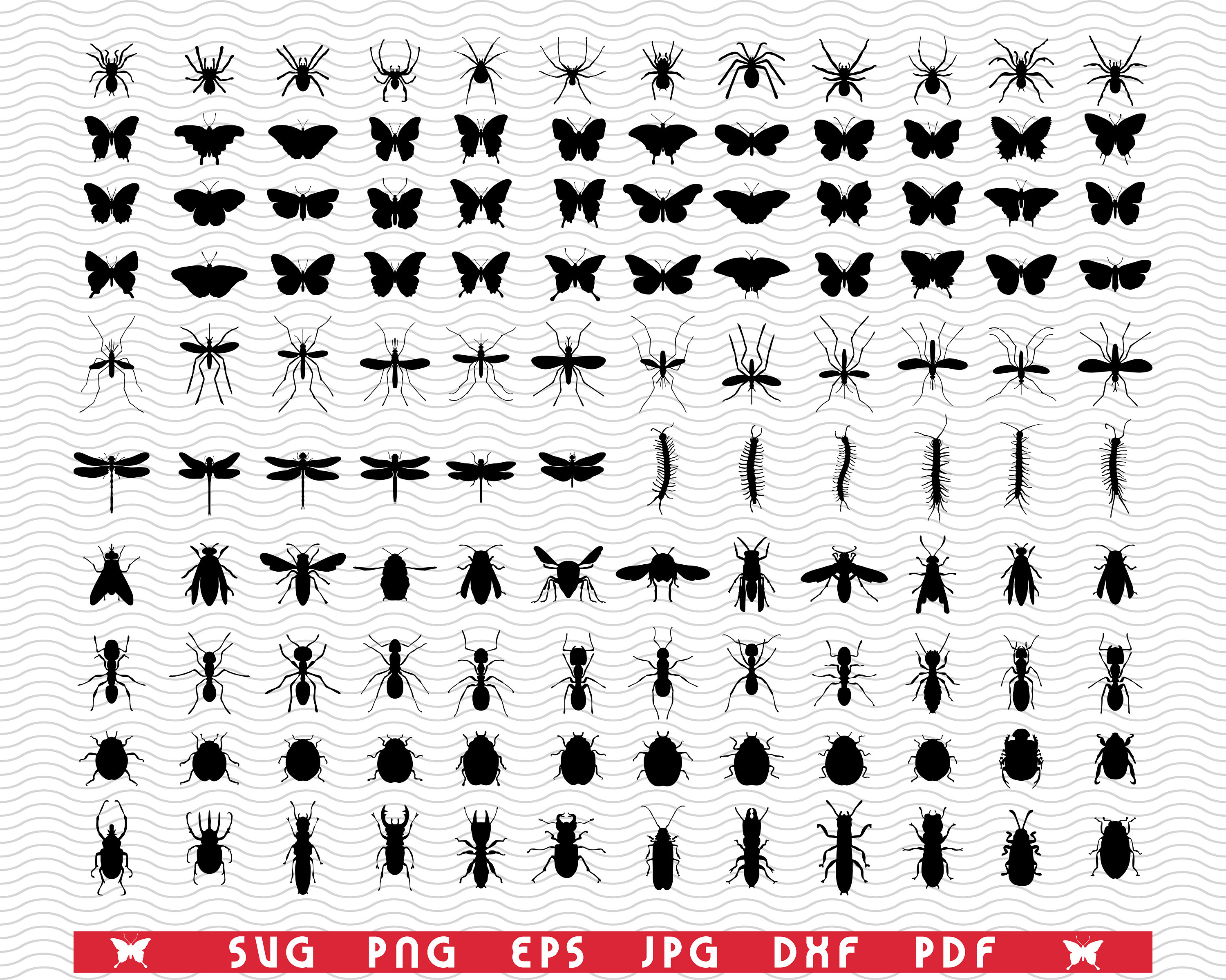 Svg Insects Black Silhouette Digital Clipart Files Eps Etsy