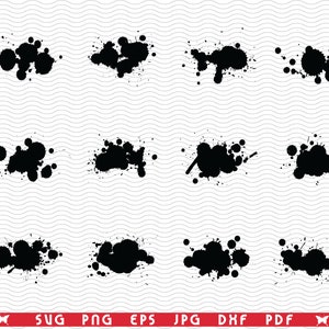 SVG Ink Stains, Black silhouettes digital clipart, Files eps, jpg, Ink Stains Design vector, Instant download svg, png, dxf for Cricut