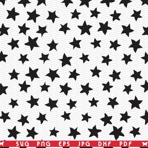 Estrellas negras SVG, patrón sin costuras, clipart digital, archivos eps, jpg, diseño vectorial de estrellas aisladas, descarga instantánea svg, png, dxf para Cricut