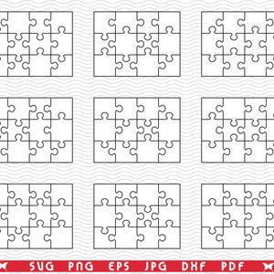 SVG Neun weiße Puzzles, Einzelteil, digitale Clipart, Dateien eps, jpg, SVG Puzzles Design vektor, Sofortiger Download svg, png, dxf für Cricut