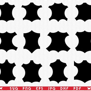 Puede incluir: Ilustración digital con doce parches de cuero negro dispuestos en un patrón de cuadrícula sobre un fondo ondulado blanquecino. La parte inferior de la imagen muestra opciones de tipo de archivo: SVG, PNG, EPS, JPG, DXF y PDF.