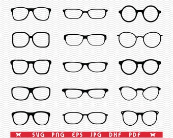 SVG Eyeglasses, Black silhouette digital clipart, Files eps, jpg, Eyeglasses icons design vector, Instant download svg, png, dxf for Cricut