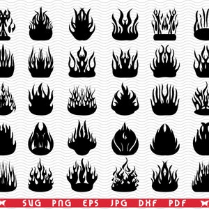 SVG Fire Flames, Tattoo, Black silhouettes, Digital clipart, Files eps, jpg, Tattoo design vector, Instant download svg, png, dxf for Cricut