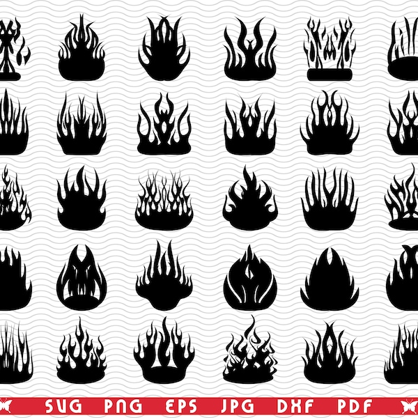 SVG Fire Flames, Tattoo, Black silhouettes, Digital clipart, Files eps, jpg, Tattoo design vector, Instant download svg, png, dxf for Cricut