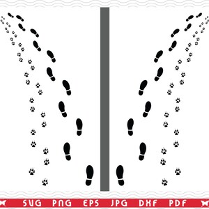 SVG voetafdrukken man hond, silhouetten, digitale clipart, bestanden eps, jpg, voetafdrukken ontwerp vector, Instant download svg, png, dxf voor Cricut